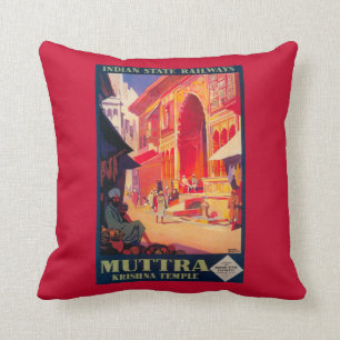 Coussin Affiche de voyage de temple de Muttra Krishna