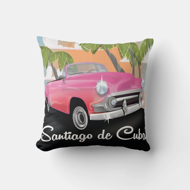 Coussin Affiche de voyage de vacances vintage à Santiago d (Recto)