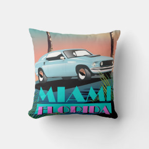 Coussin Affiche de voyage des années 1980 à Miami en Flori