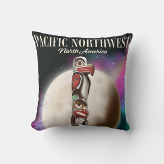 Coussin Affiche de voyage du totem du Pacifique Nord-Ouest