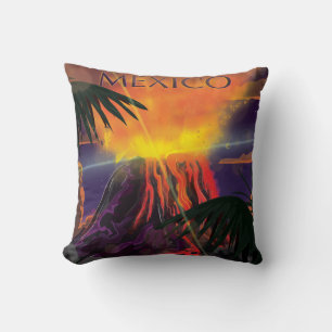 Coussin Affiche de voyage du volcan du Mexique