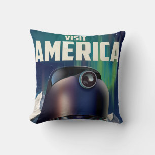 Coussin Affiche de voyage en Amérique de science-fiction