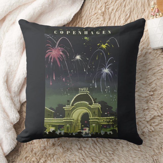 Coussin Affiche de voyage illustrée de Copenhague vintage (Couverture)