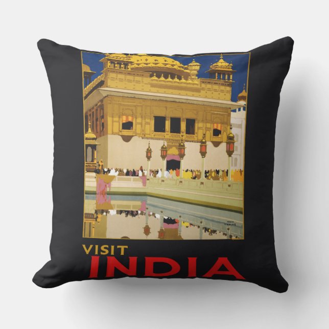 Coussin Affiche de voyage Inde art indien vintage (Recto)