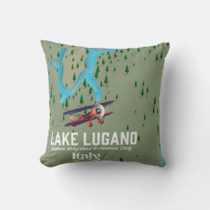 Coussin Affiche de voyage Lac Lugano Italie - Suisse
