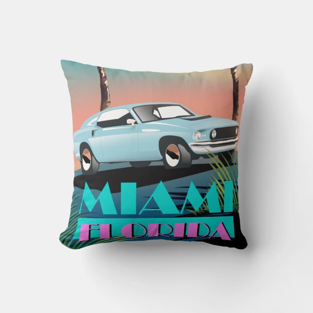 Coussin Affiche de voyage Miami Floride années 80 (Recto)