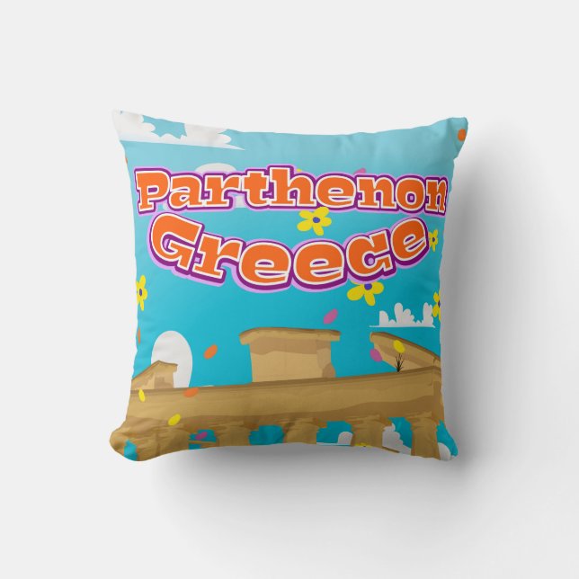 Coussin Affiche de voyage Parthénon Grèce. (Recto)