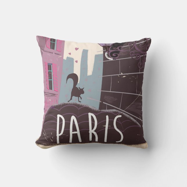 Coussin Affiche de voyage vintage de chat Paris. (Recto)
