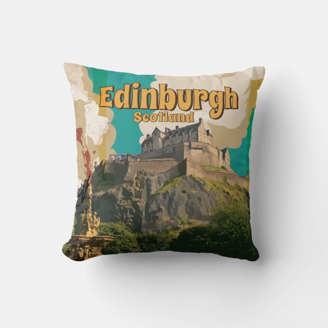 Coussin Affiche de voyage vintage d'Édimbourg (Recto)