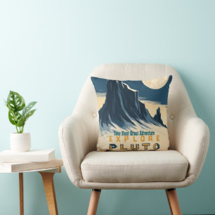 Coussin Affiche de voyage vintage Explore Pluto - Espace R