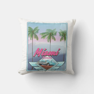 Coussin Affiche de voyage vintage Miami Floride
