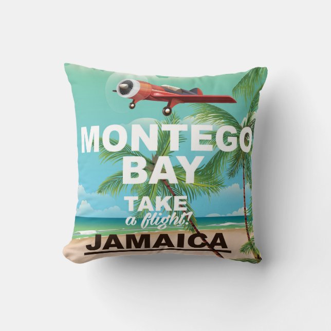 Coussin Affiche de voyage vintage Montego Bay Jamaïque (Recto)