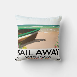 Coussin Affiche de voyage vintage "Partir en mer"