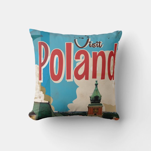 Coussin Affiche de voyage vintage Pologne (Recto)