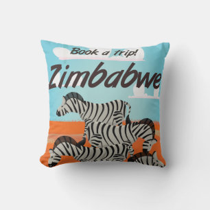 Coussin Affiche de voyage vintage Zèbre Zimbabwe