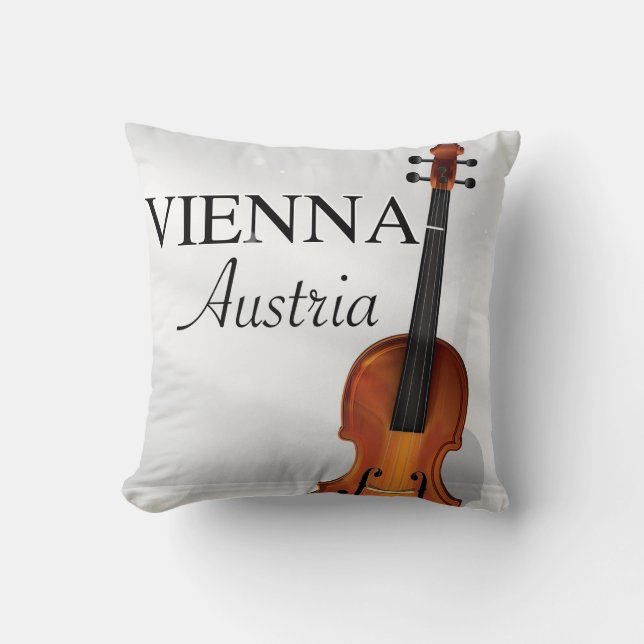 Coussin Affiche de voyage violon Vienne Autriche (Recto)
