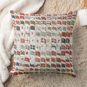 Coussin Affiche des drapeaux nautiques antiques du monde