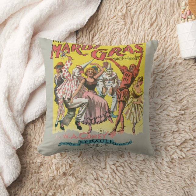 Coussin Affiche jaune antique Mardi Gras (Couverture)