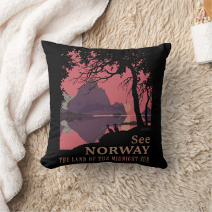 Coussin Affiche minimaliste de coucher de soleil en Norvèg