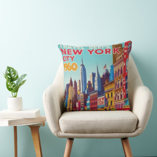 Coussin Affiche New York des années 1960 | Rouge & jaune g