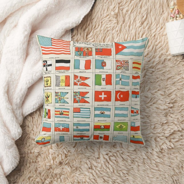 Coussin Affiche pédagogique vintage des drapeaux de toutes (Couverture)
