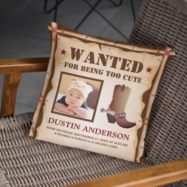 Coussin Affiche recherchée de photo de cow-boy drôle Stati (Créateur téléchargé)