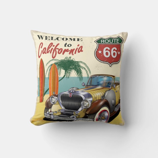 Coussin Affiche rétro "Bienvenue en Californie" de la rout (Recto)