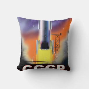 Coussin Affiche Rétro Fusée Spatiale de l'Union Soviétique