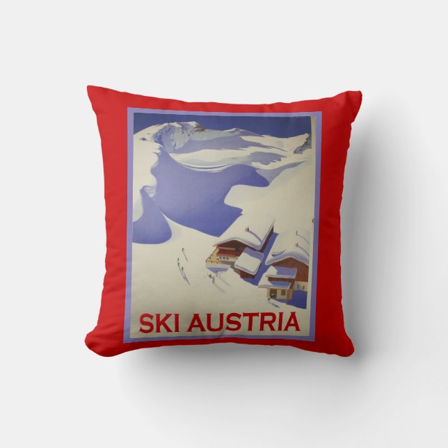 Coussin Affiche vintage de ski, ski Autriche (Recto)