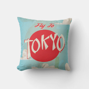 Coussin Affiches de voyage à Tokyo, Japon vintage