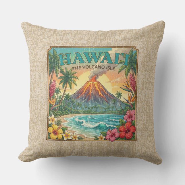 Coussin Affiches de voyage hawaïennes vintage - Réversible (Recto)