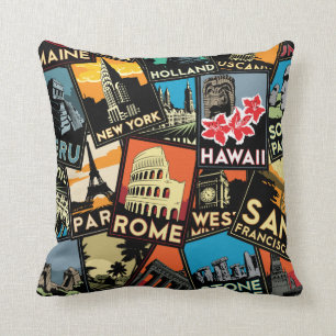 Coussin Affiches la rétro Europe vintage Asie Etats-Unis