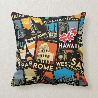 Coussin Affiches la rétro Europe vintage Asie Etats-Unis