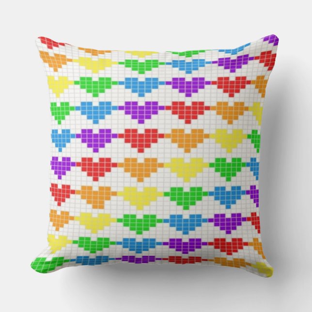 Coussin Aflutter des coeurs : Arc-en-ciel C2C Crochet Thro (Recto)