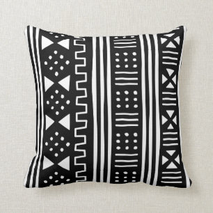 Coussin Africain noir MudCloth du blanc   inspiré