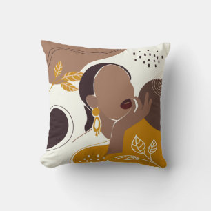 Coussin African American Art, Leaf Girl Print, Black Woman