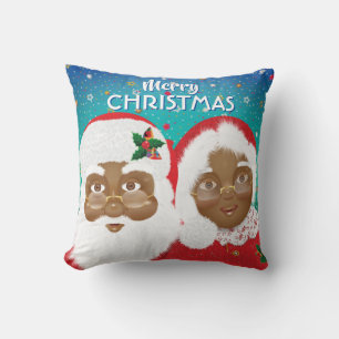 Coussin African American Père Noël et Mme Claus Christma
