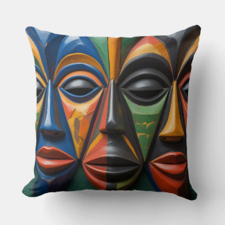Coussin African Tribal Mask Trio Dynamic Symmetry