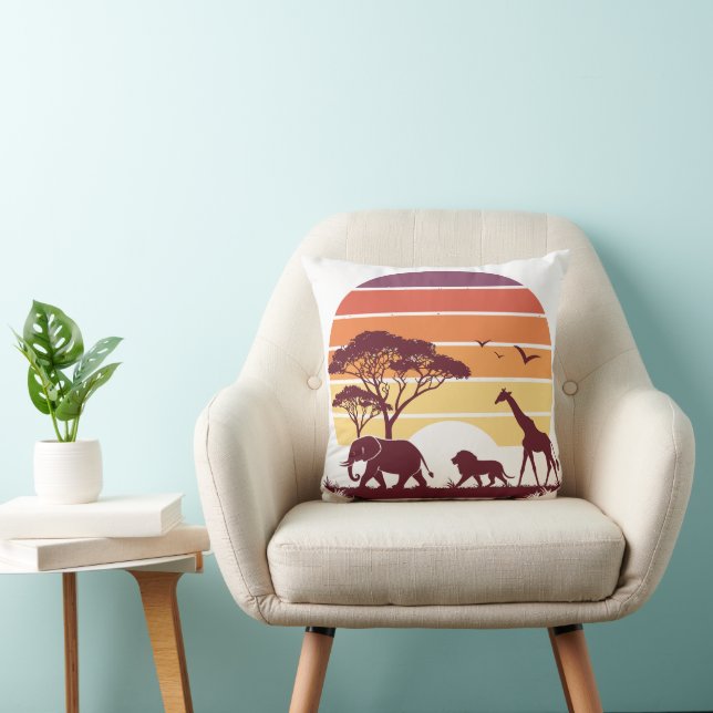 Coussin African Wildlife Silhouette Safari Design (Chaise)