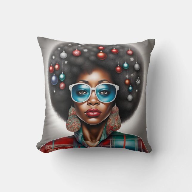 Coussin Afro femme vacances d'hiver frais humeur (Recto)