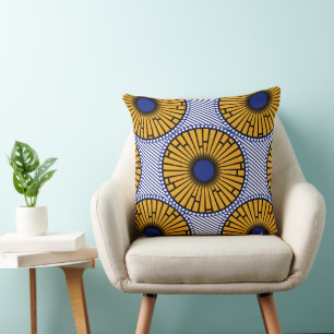 Coussin Afro Pop Blue et Gold Ankara Print