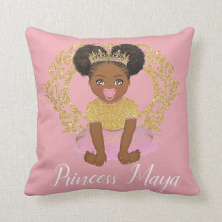 Coussin Afro Princesse fille avec tutu et couronne d'or Je