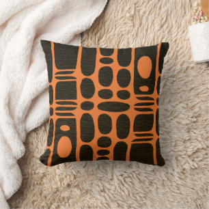 Coussin Afrocentrique Géométrique Brun et Orange Chrome