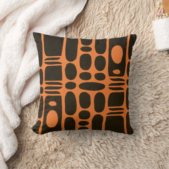 Coussin Afrocentrique Géométrique Brun et Orange Chrome (Couverture)