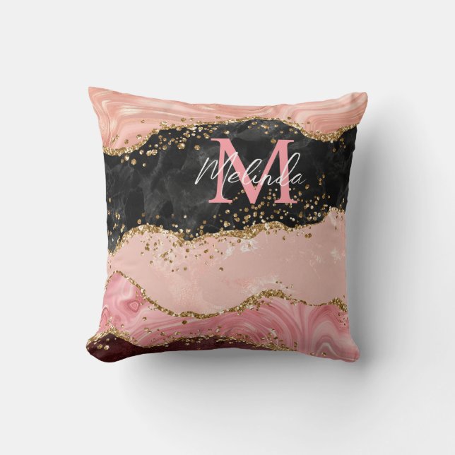 Coussin Agate à paillettes noires et roses (Recto)