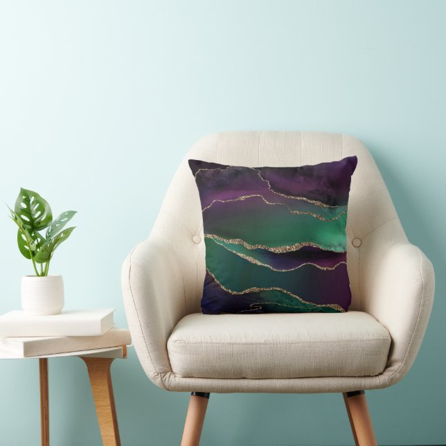 Coussin Agate attrayante | Joyau foncé Tone Pierre Or Vein (Chaise)