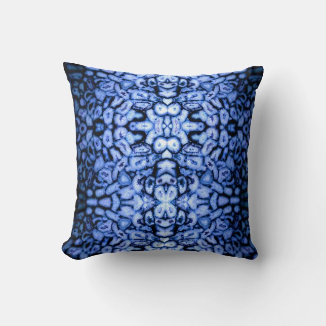 Coussin Agate de quartz bleu, Geodes bleues, motif abstrai (Recto)