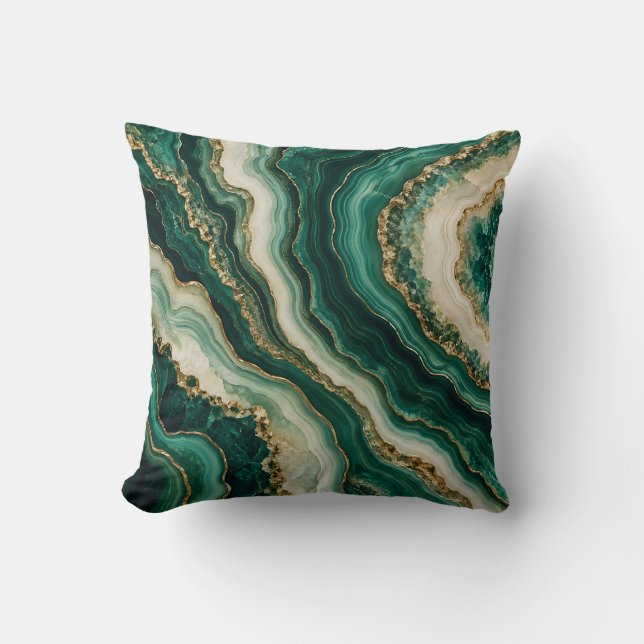 Coussin Agate Émeraude Or Minéral Vagues (Recto)