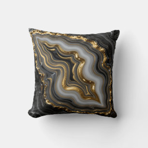 Coussin Agate Géode Marbre Luxe Or Noir