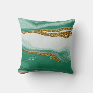 Coussin Agate Green et Gold Marble Swirl